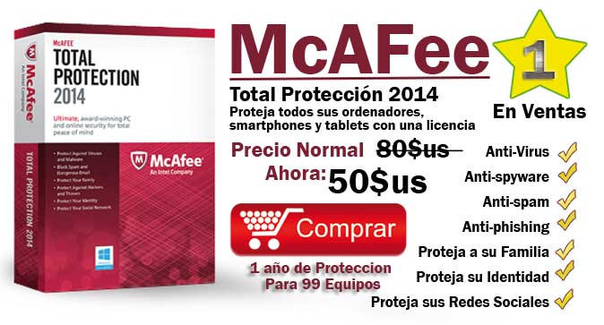 Antivirus McFee a 50 Dolares